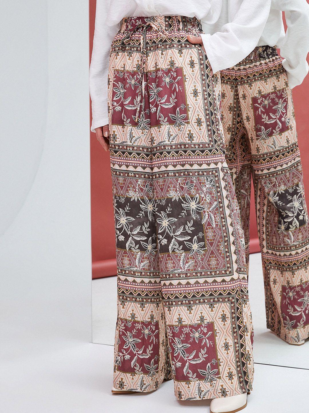 koton women floral printed plain parallel trousers