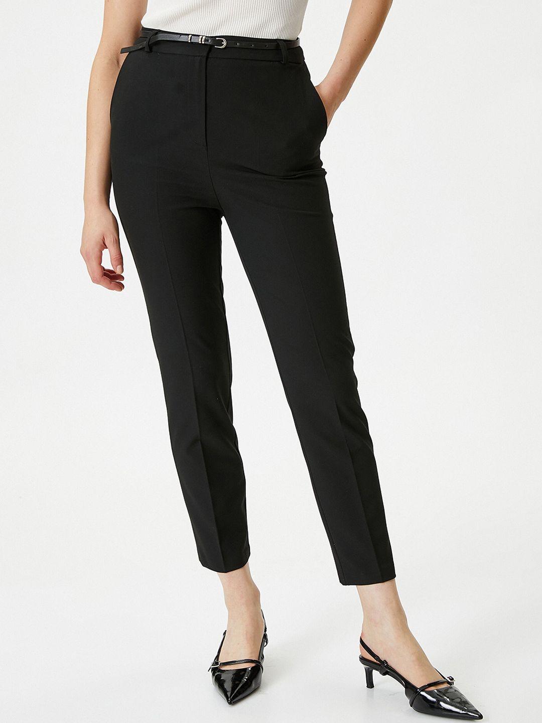 koton women mid-rise flat-front cropped regular trousers