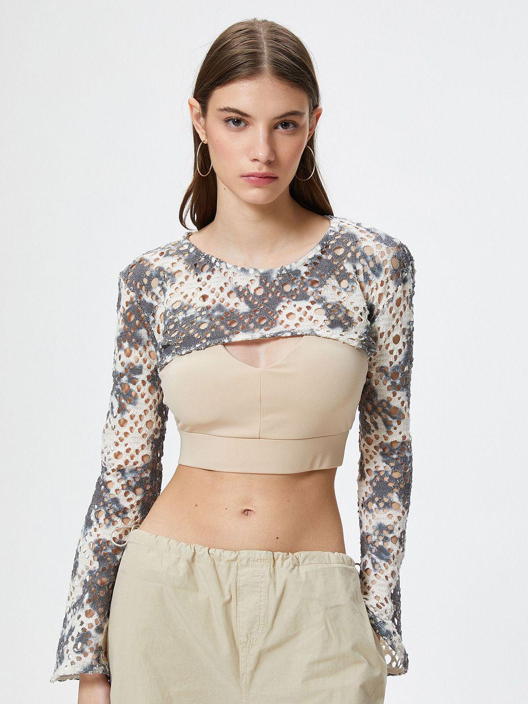 koton abstract printed fitted crop top