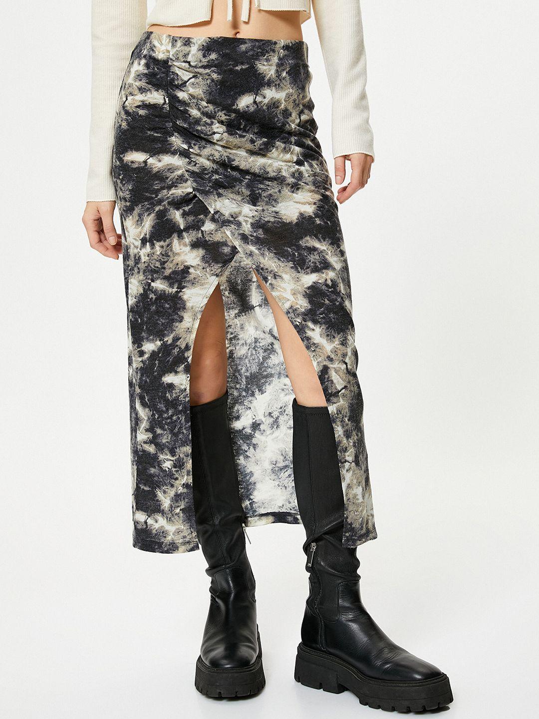 koton abstract printed midi straight skirt