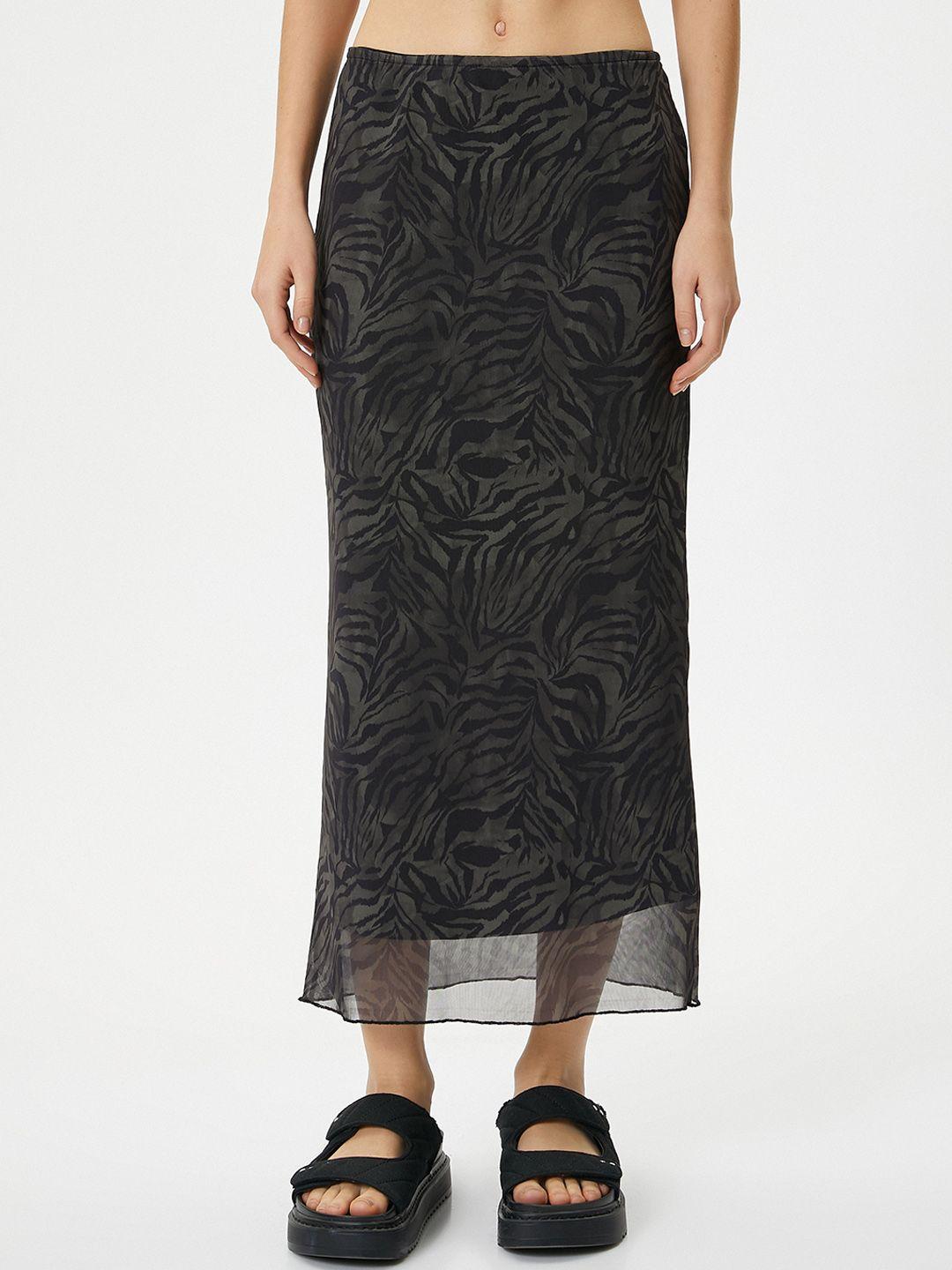 koton abstract printed straight midi skirt