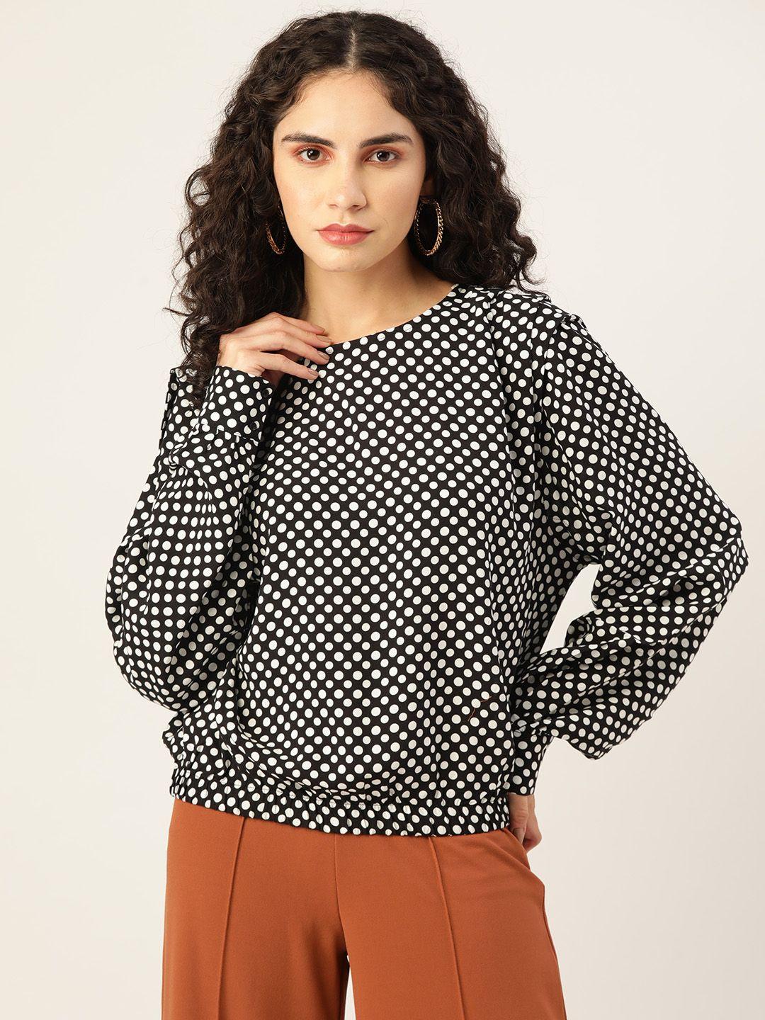 koton black & white polka dots print blouson top