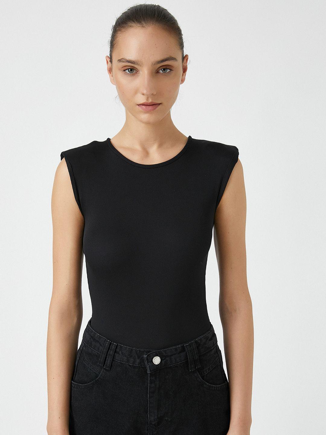 koton black padded shoulder fitted top