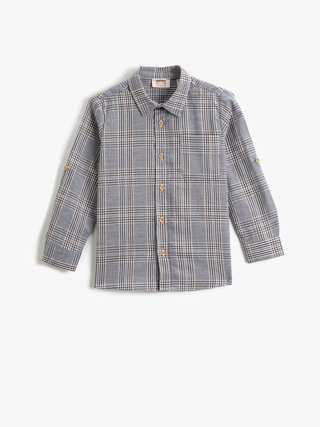 koton boys checked  regular fit casual shirt