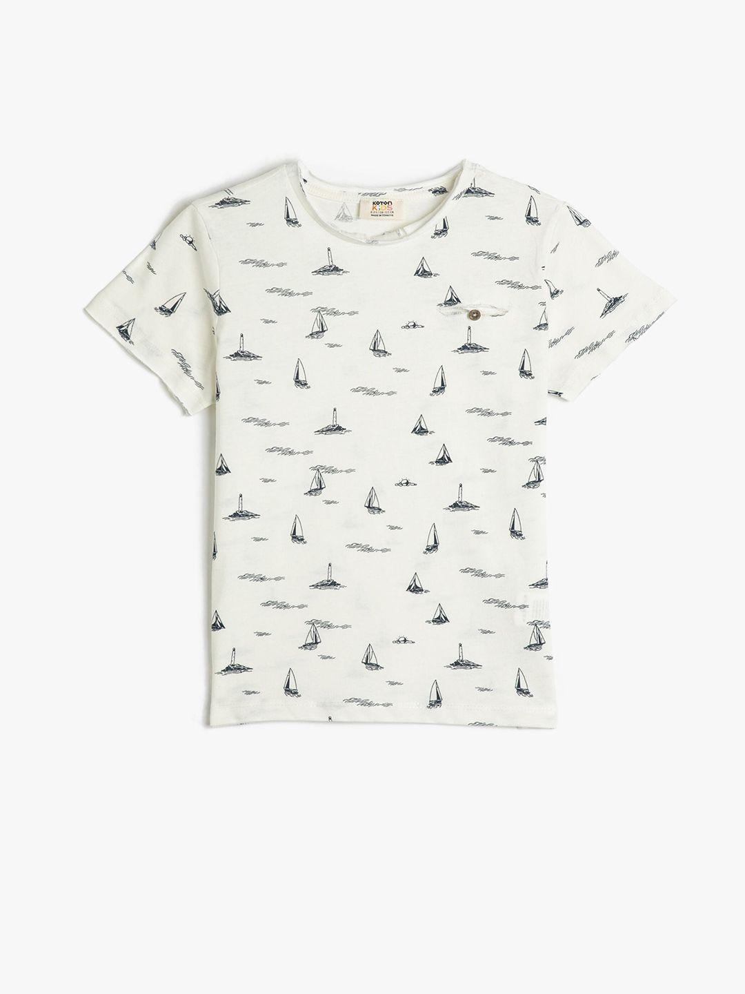 koton boys conversational printed pure cotton t-shirt