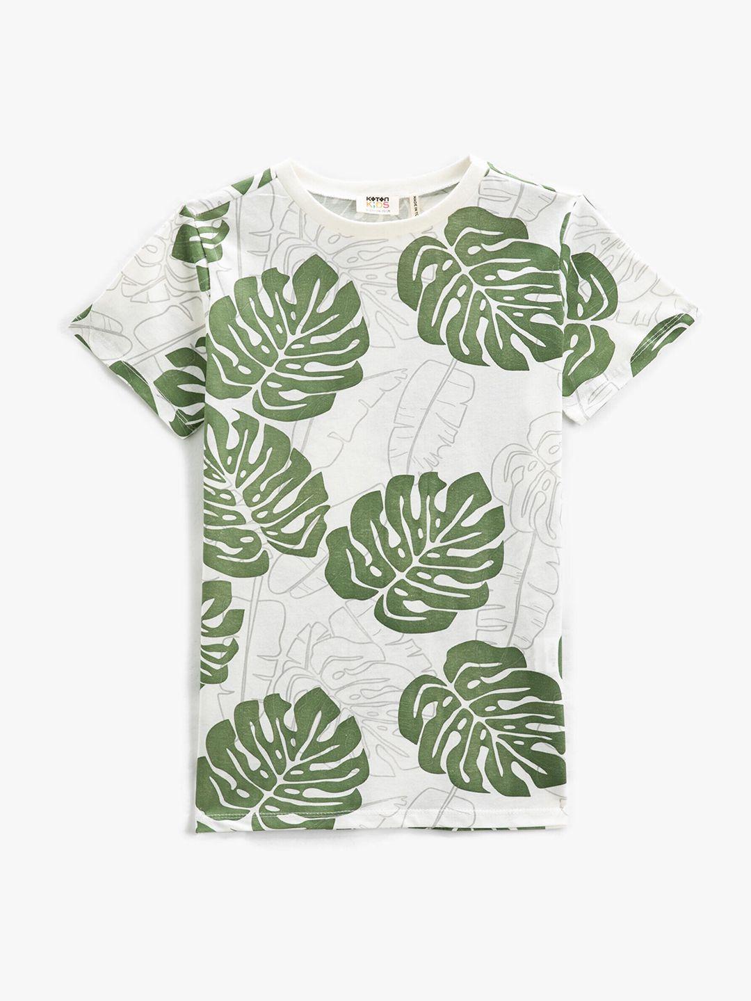 koton boys foliage printed cotton t-shirt