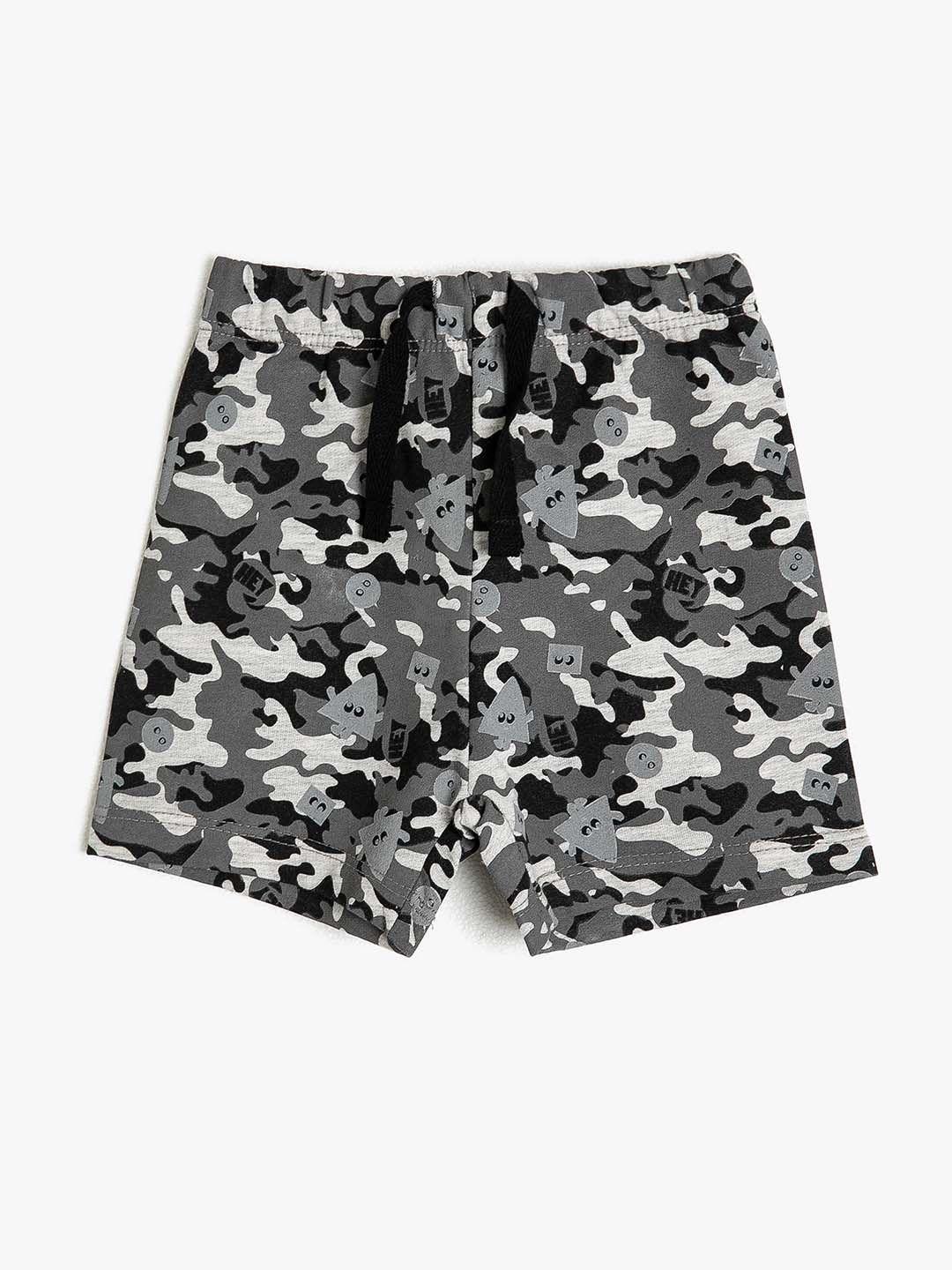 koton boys grey camouflage printed shorts