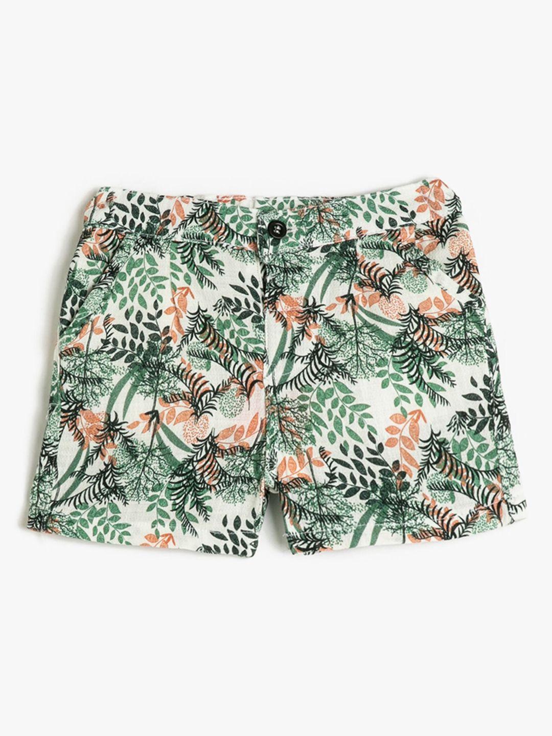 koton boys mid rise floral printed pure cotton shorts