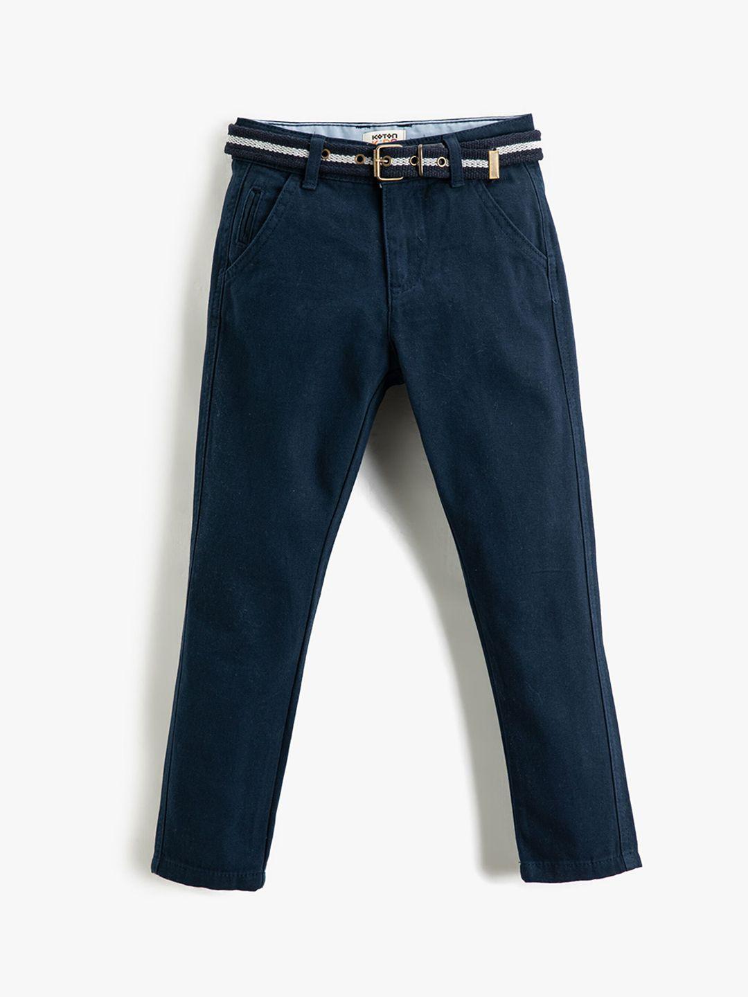 koton boys mid rise trousers with belt