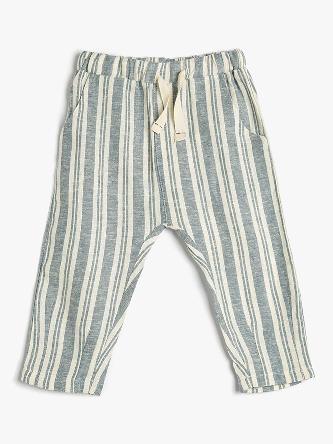 koton boys striped mid-rise regular trousers