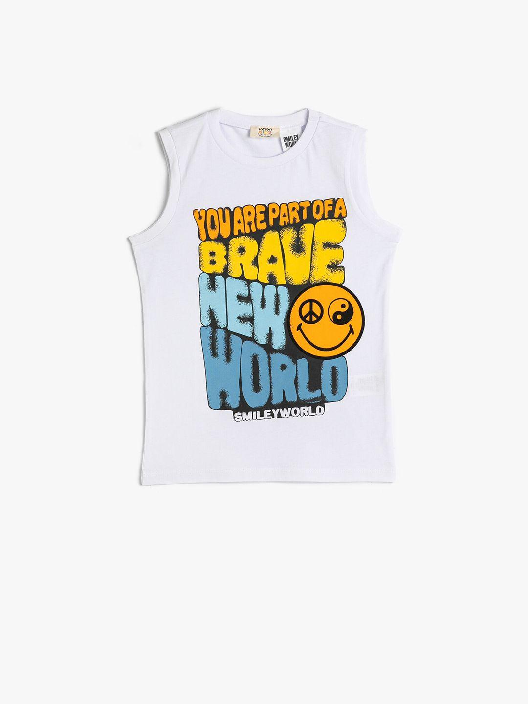 koton boys typography printed sleeveless pure cotton t-shirt