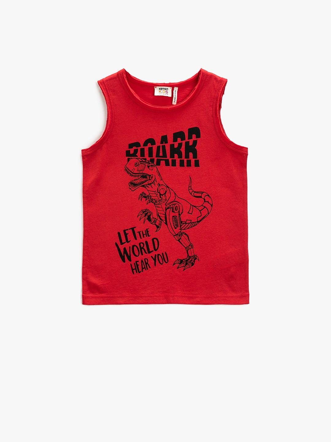 koton boys typography printed sleeveless regular fit cotton t-shirt