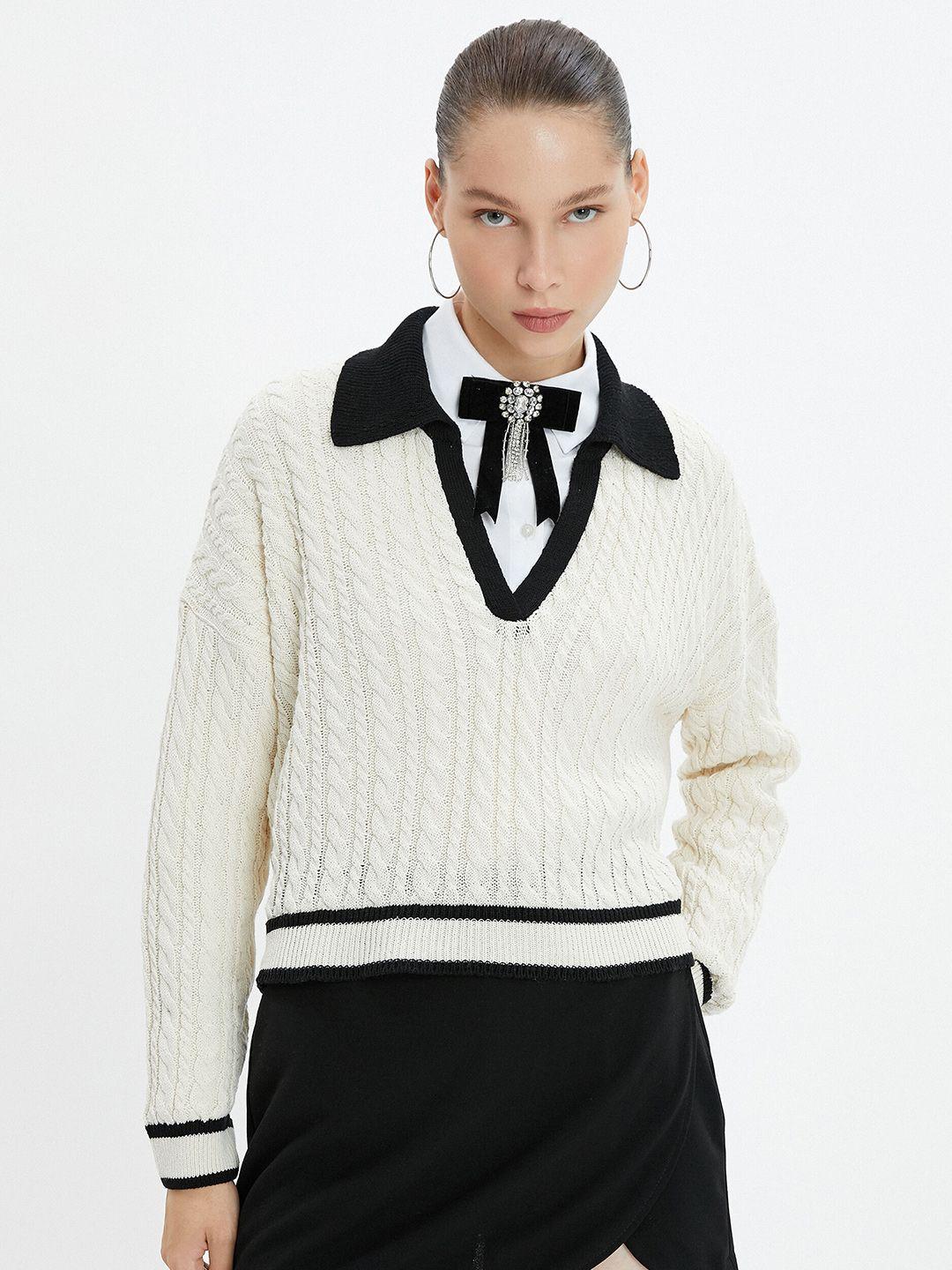 koton cable knit spread collar pullover