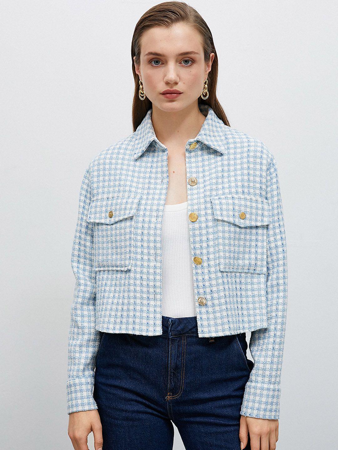 koton checked cotton denim jacket