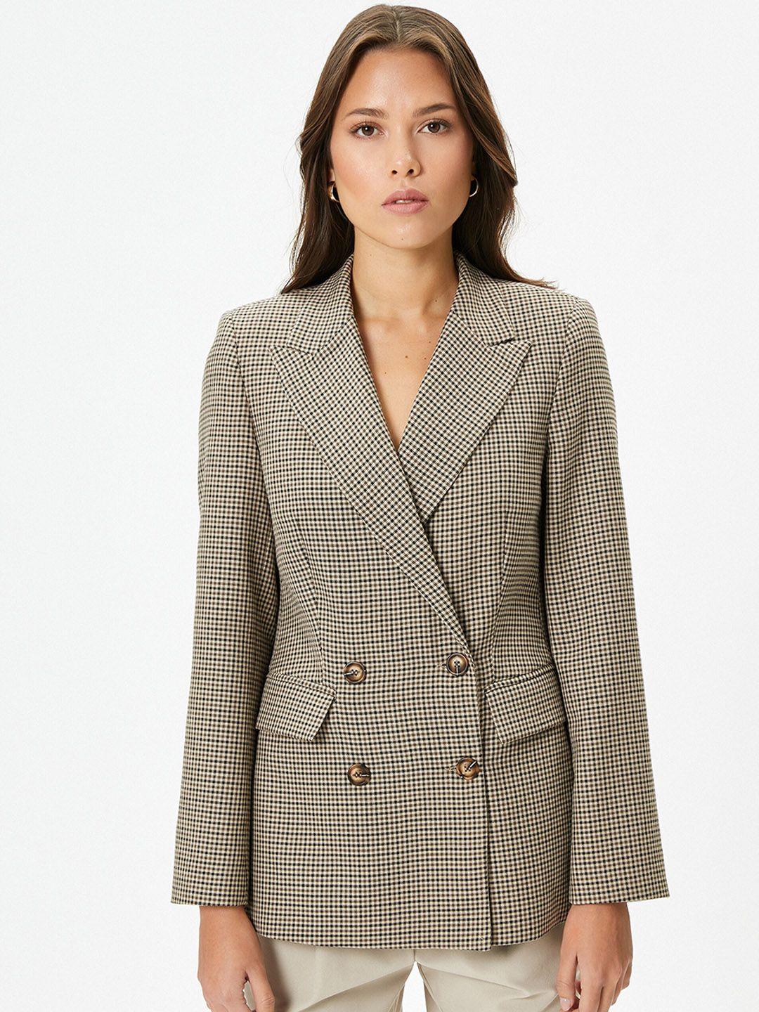 koton checked peaked lapel collar double breasted blazer