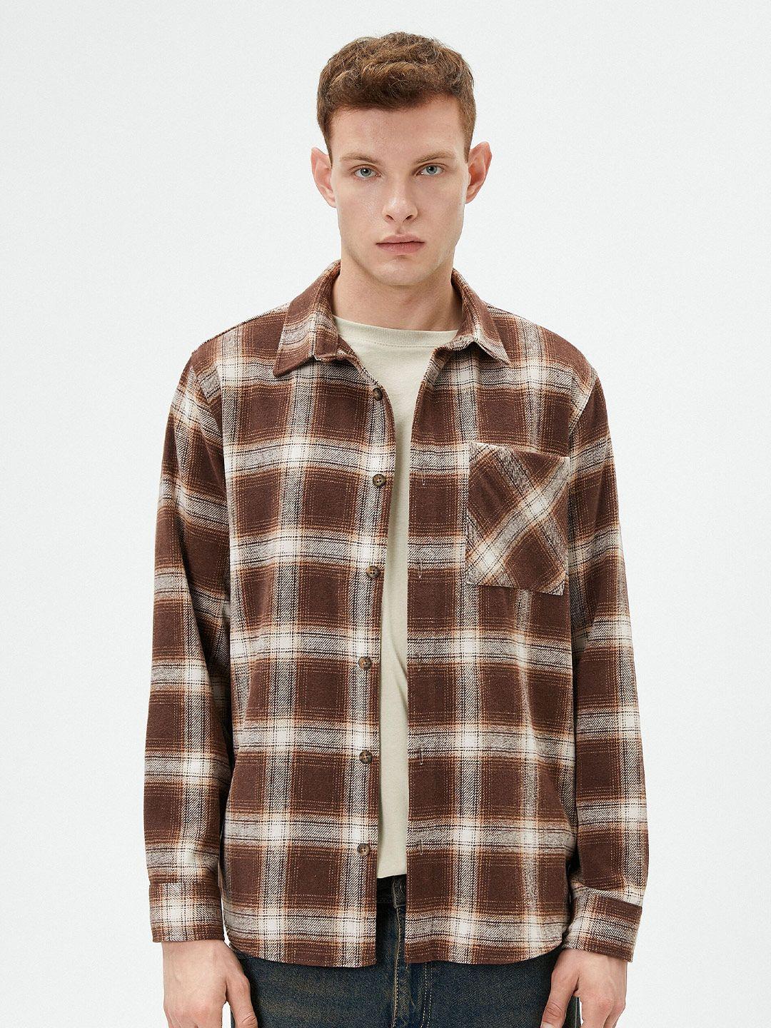 koton checked spread collar casual shirt