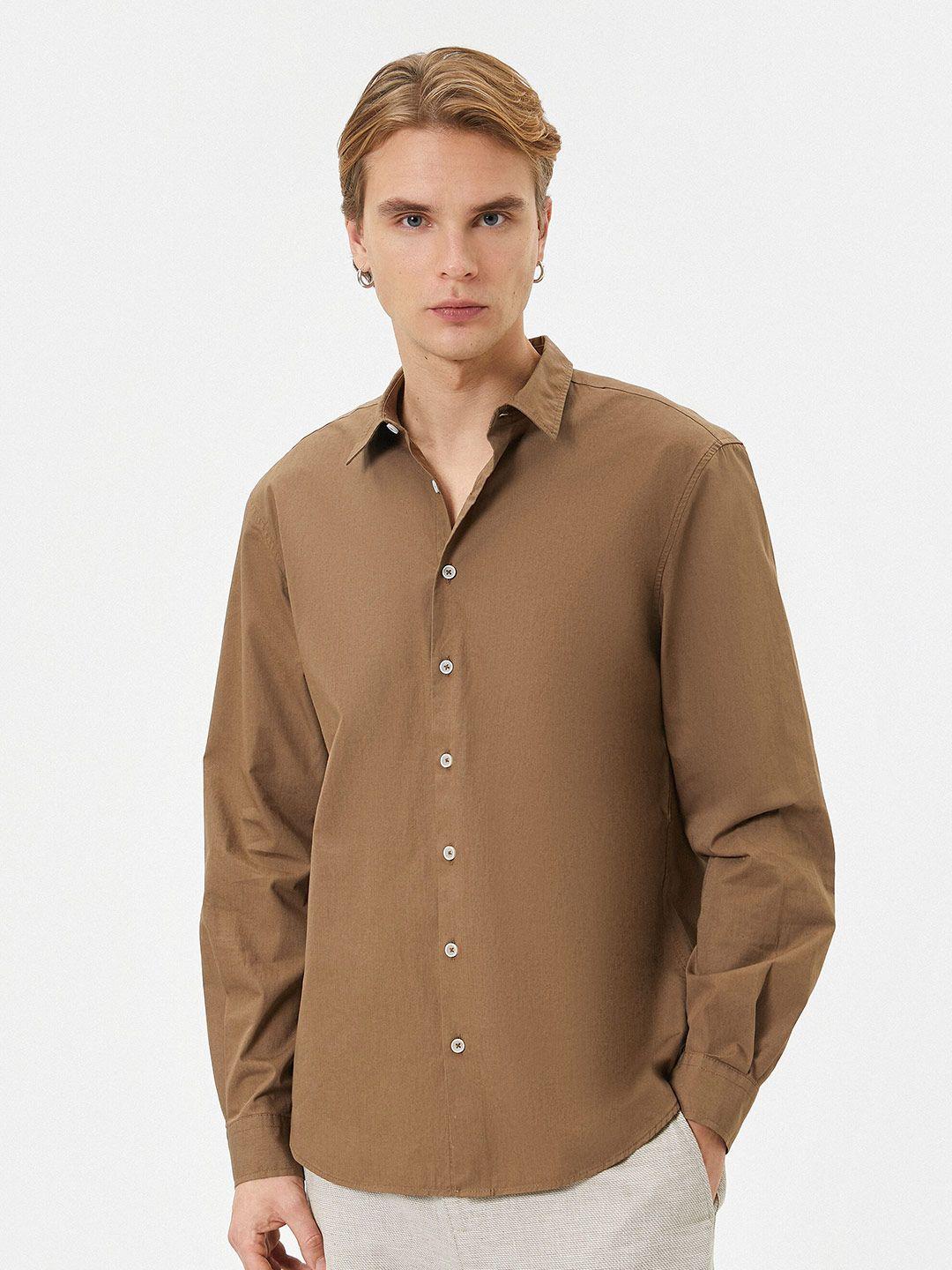 koton cotton spread collar long sleeves opaque casual shirt