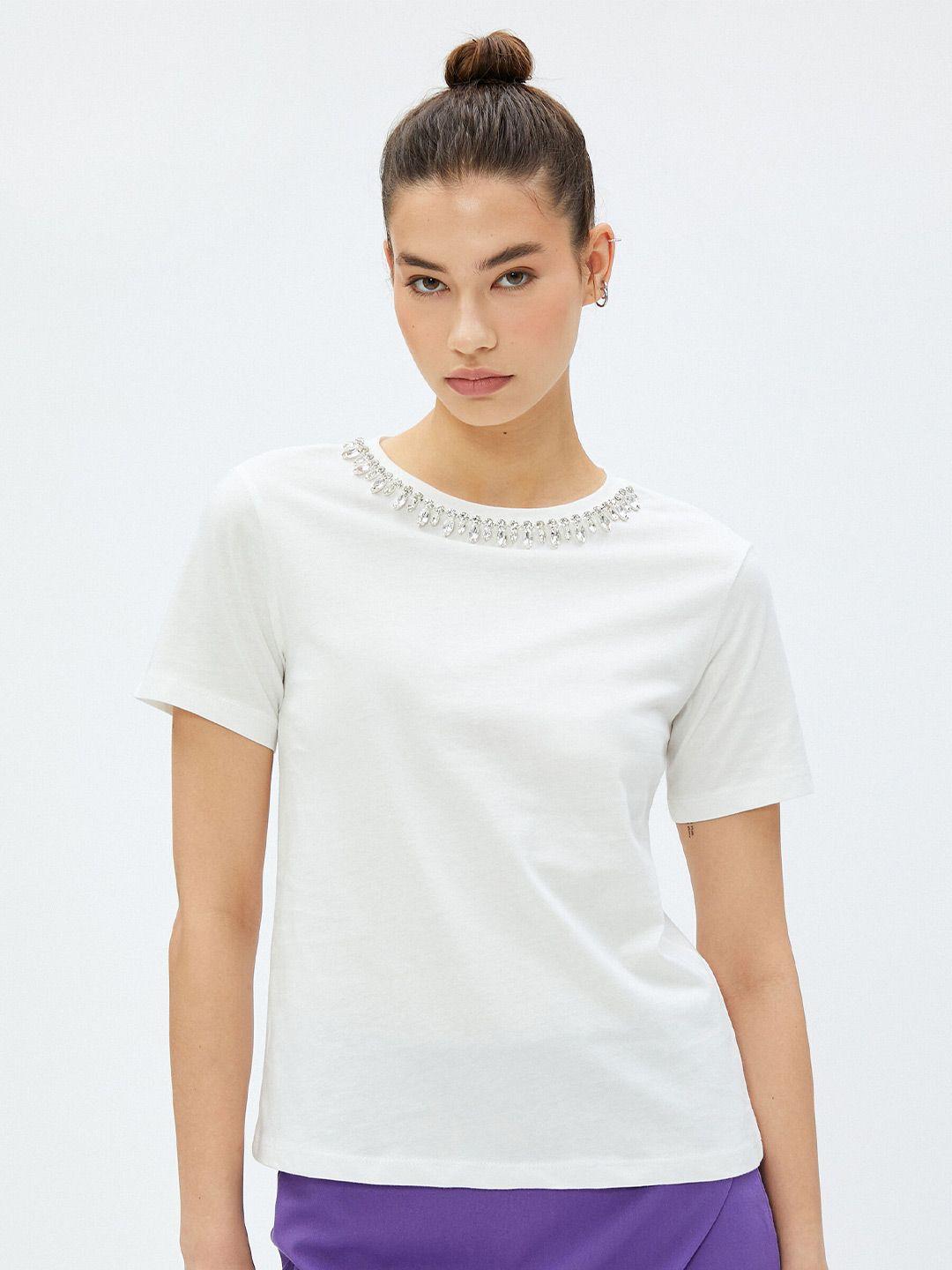 koton embellished round neck cotton regular t-shirt