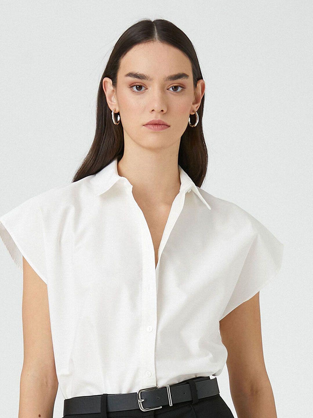 koton extended sleeves shirt collar cotton shirt style top