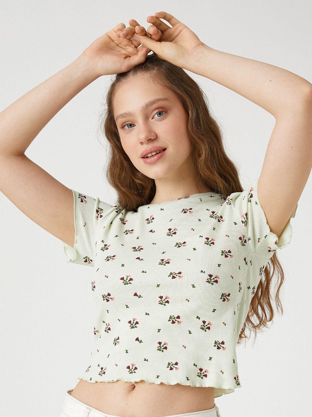 koton floral printed printed pure cotton crop t-shirt