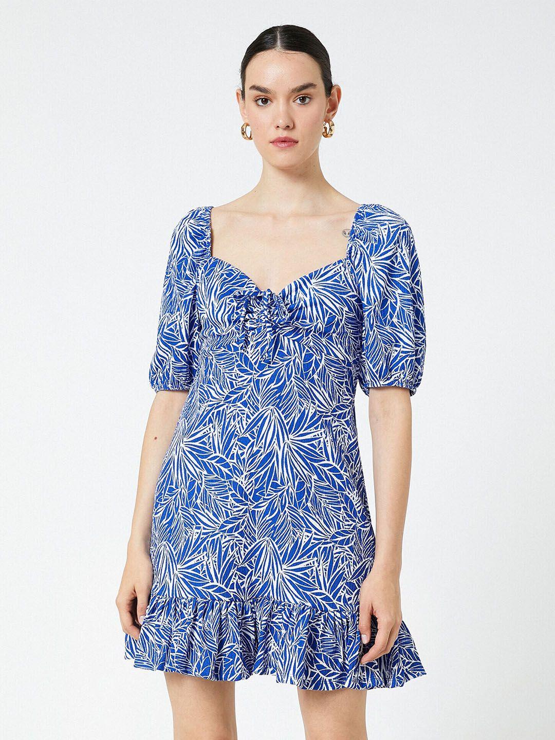 koton floral printed puff sleeve tie-up a-line dress