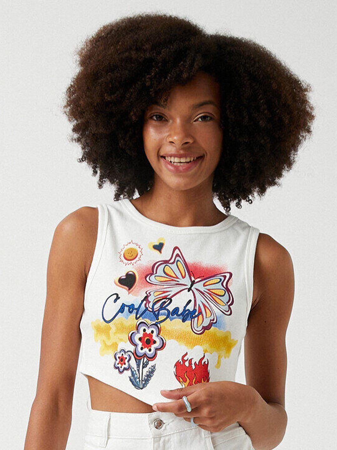 koton graphic printed crop regular top