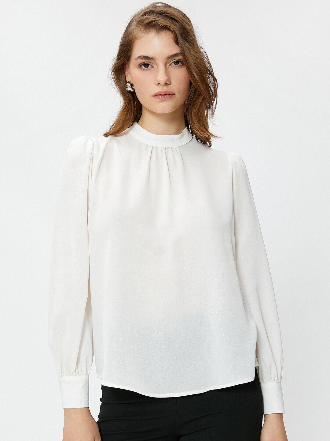 koton high neck gathered cuffed sleeves regular top