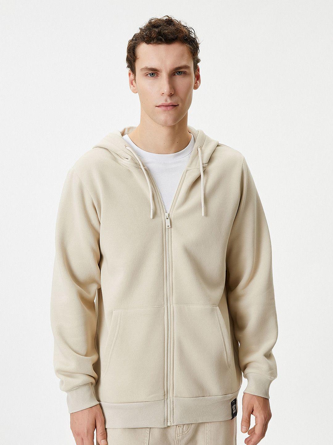 koton hooded cotton front open sweatshirt