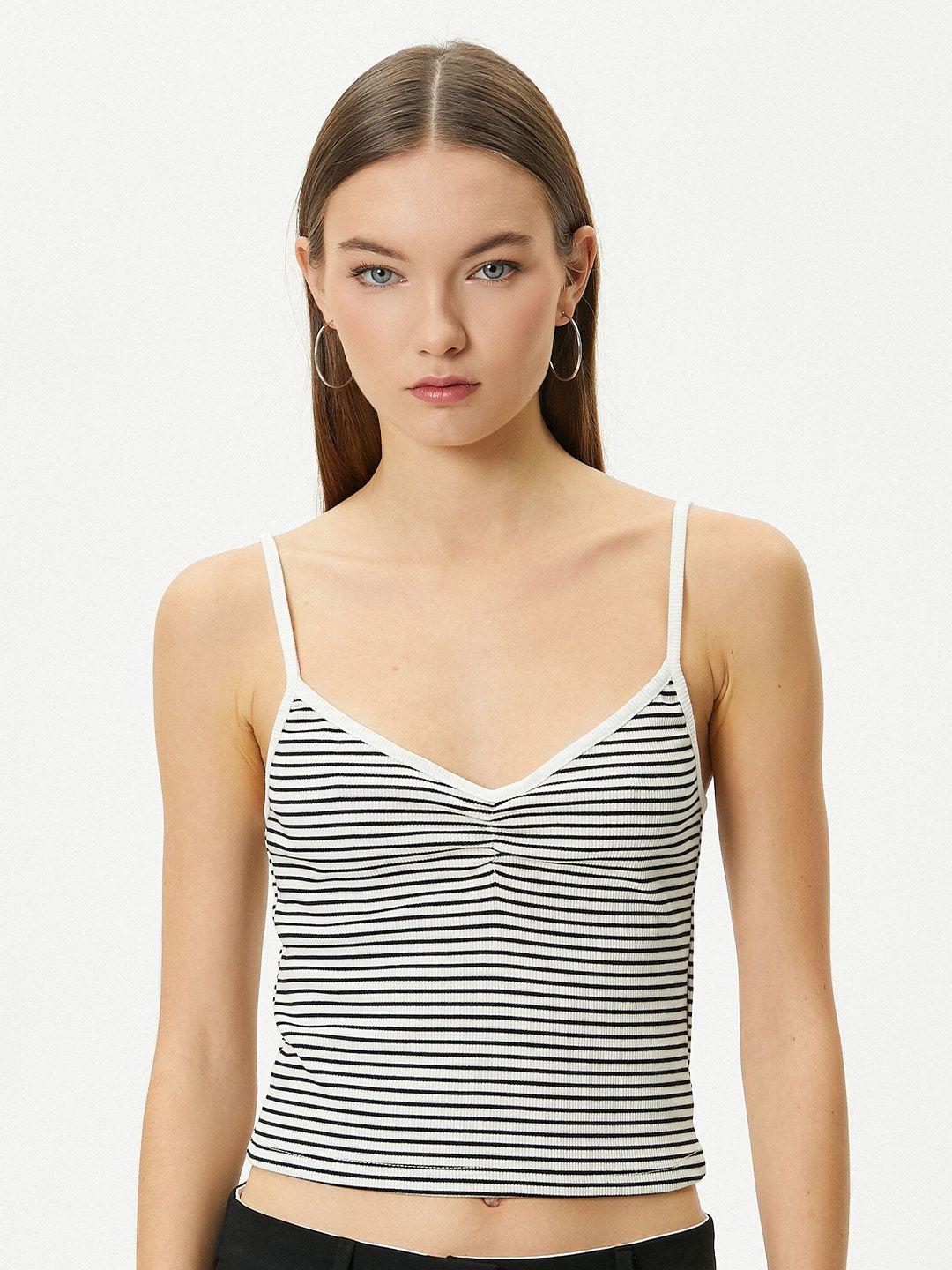 koton horizontal striped sleeveless crop top