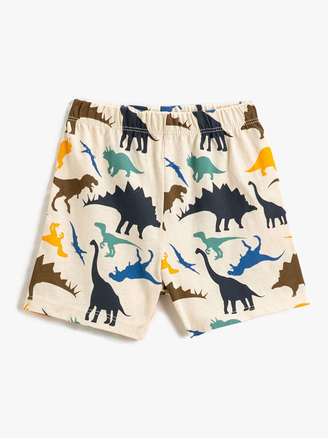 koton infants boys conversational printed high-rise pure cotton shorts