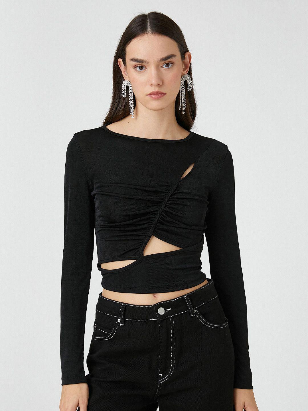 koton long sleeves cut out fitted crop top