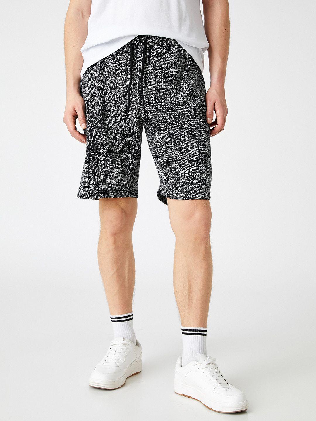 koton men black & white self design shorts