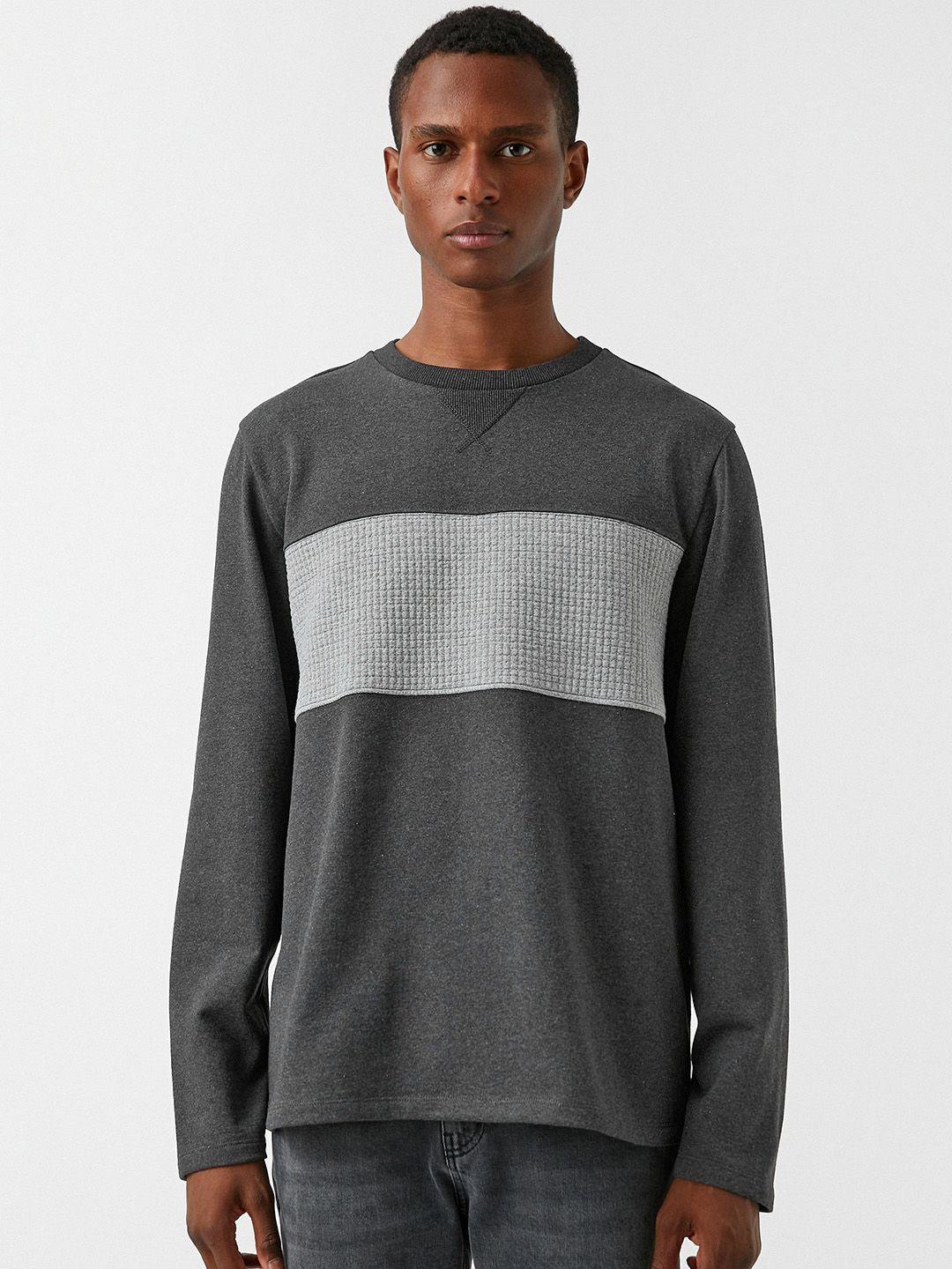 koton men grey colourblocked sweatshirt