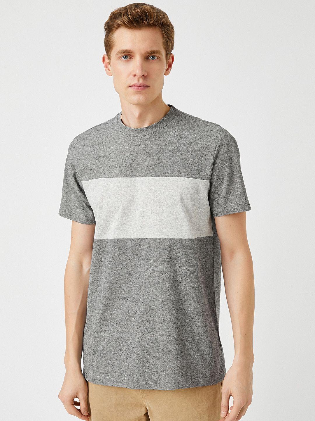 koton men grey colourblocked t-shirt