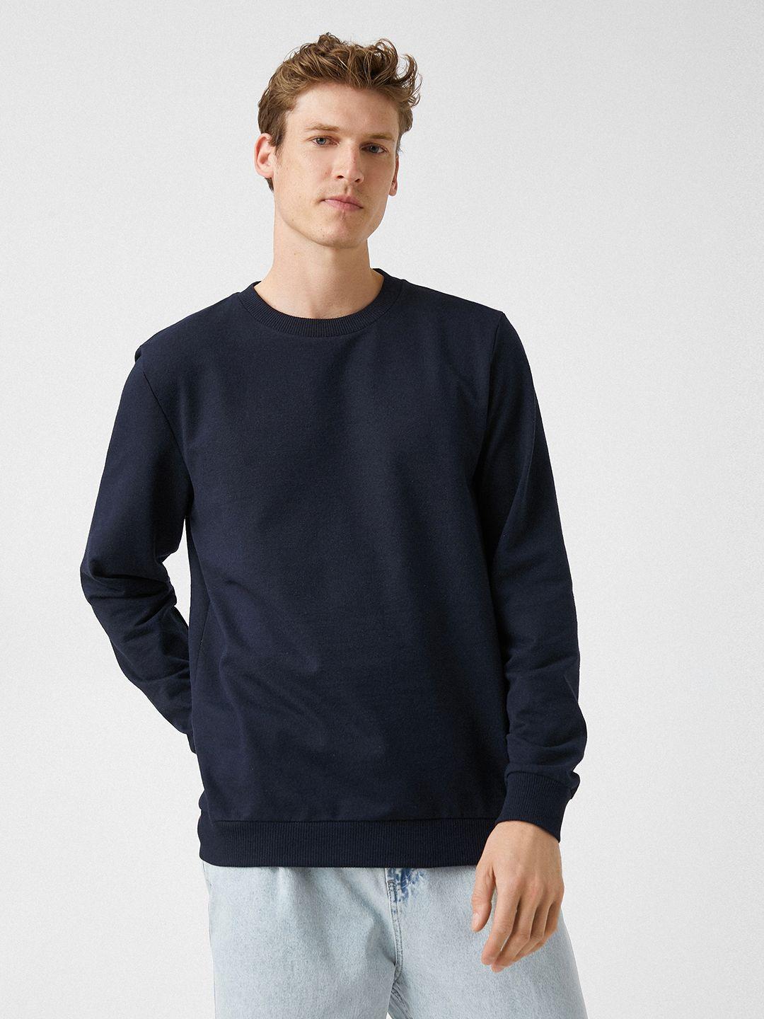 koton men navy blue solid sweatshirt