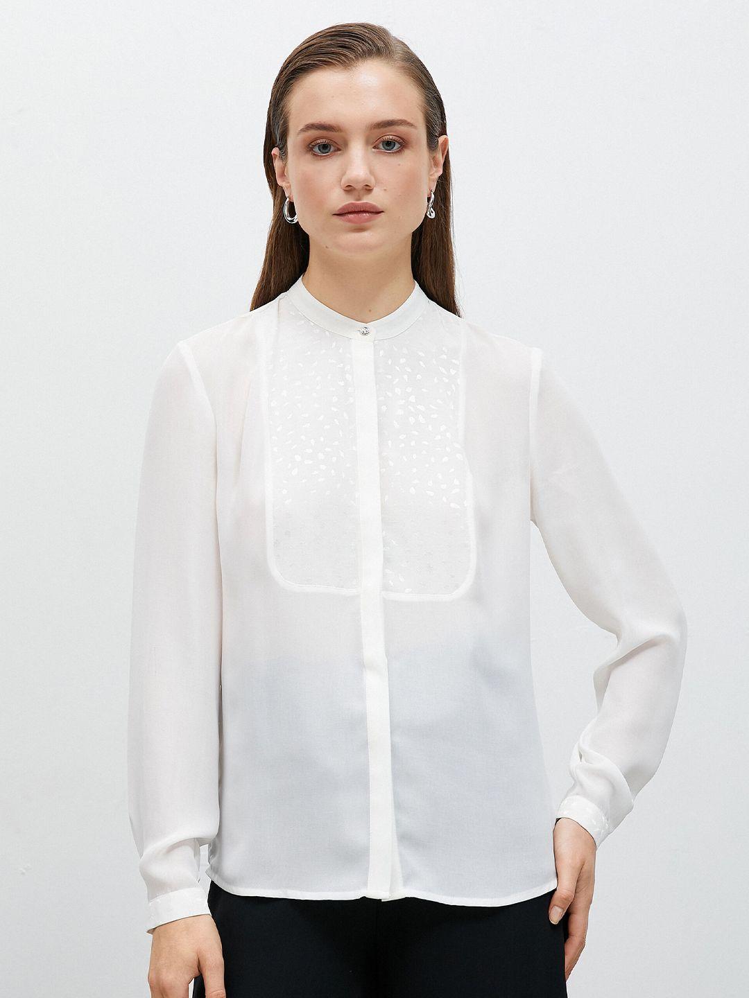 koton micro printed mandarin collar shirt