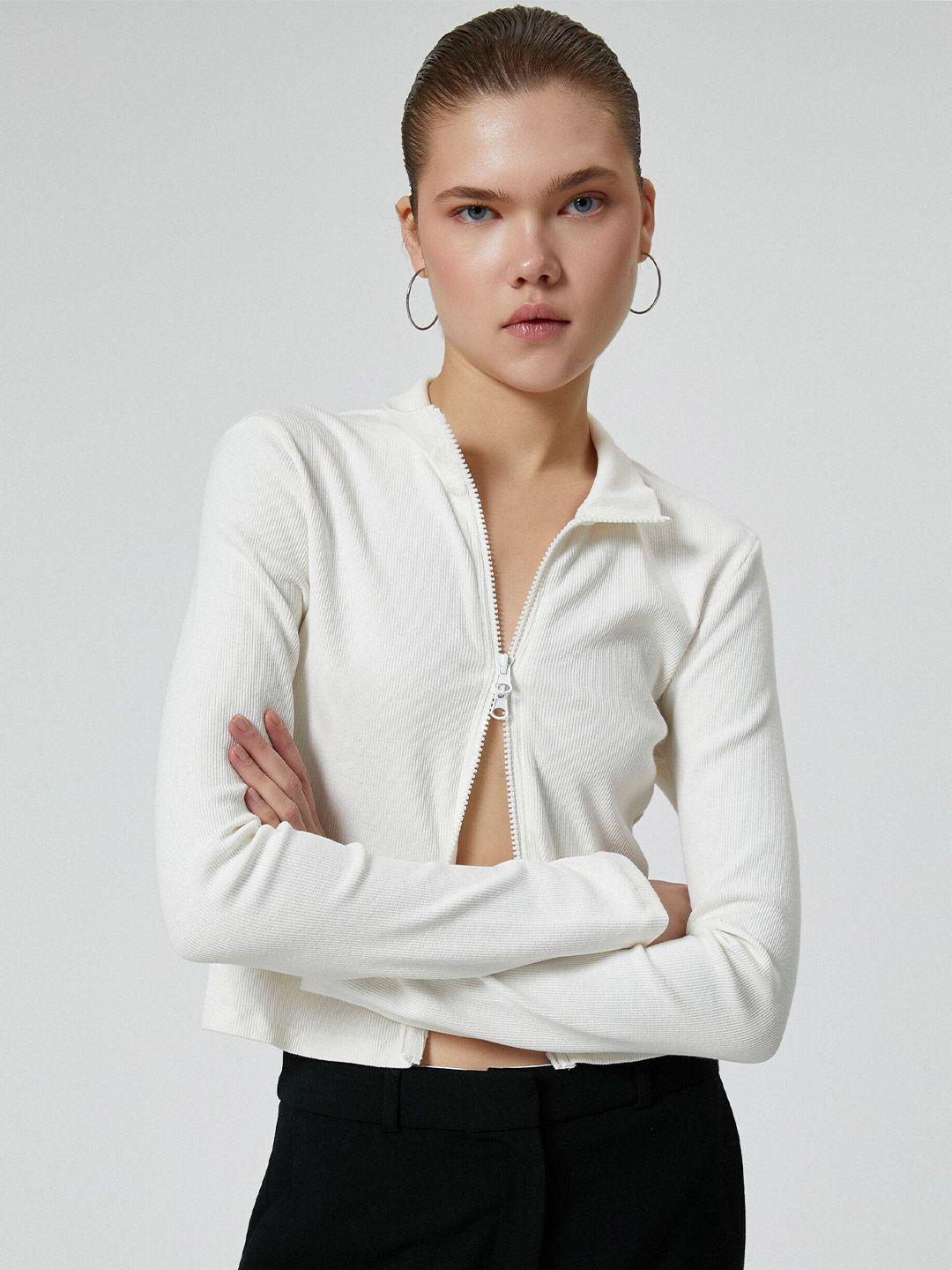 koton mock collar crop cardigan