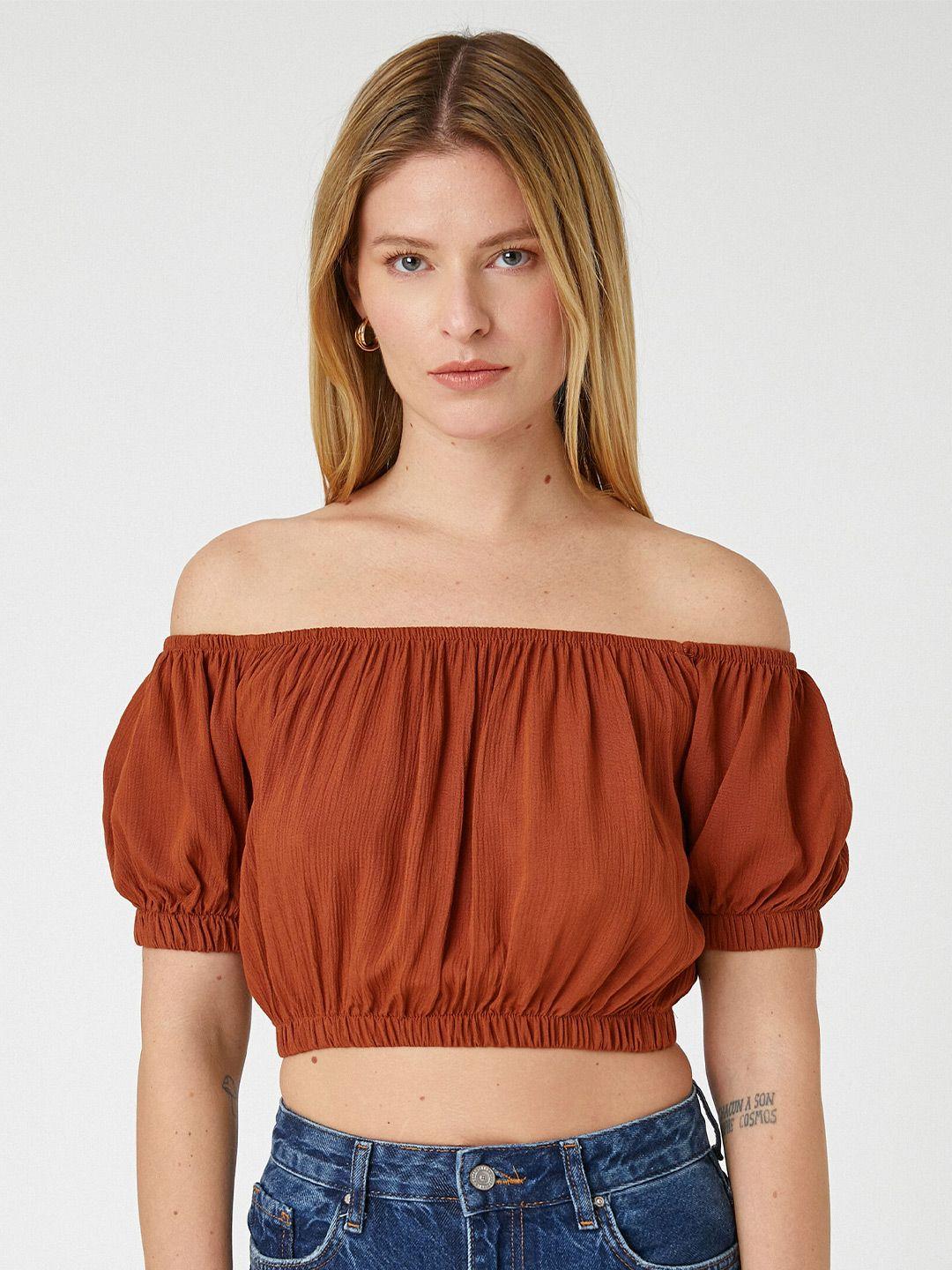 koton off-shoulder puff sleeve bardot crop top