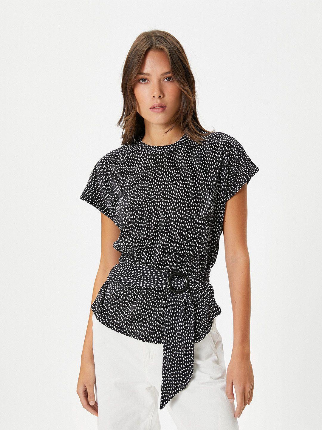 koton polka dot print extended sleeves cinched waist top