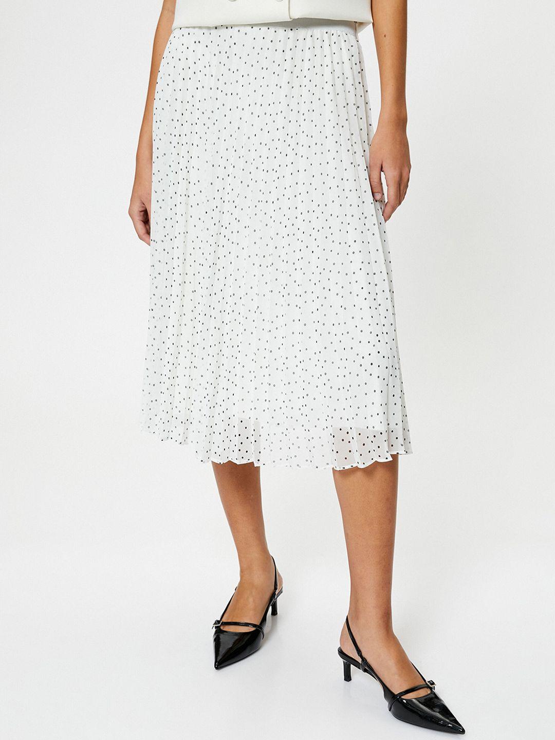 koton polka dots printed pleated midi flared skirt