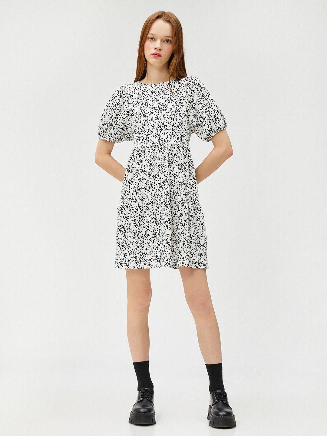 koton printed puff sleeve fit & flare dress