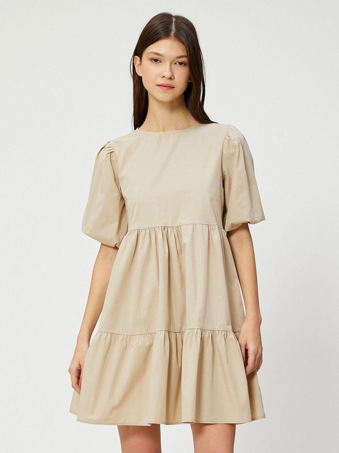 koton puff sleeve tiered pure cotton fit & flare dress