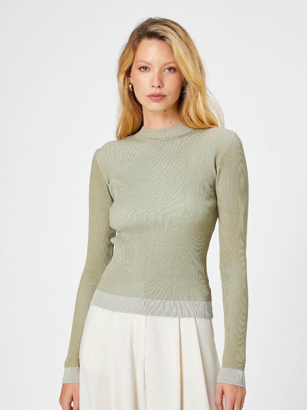 koton ribbed round neck long sleeves pullover sweater