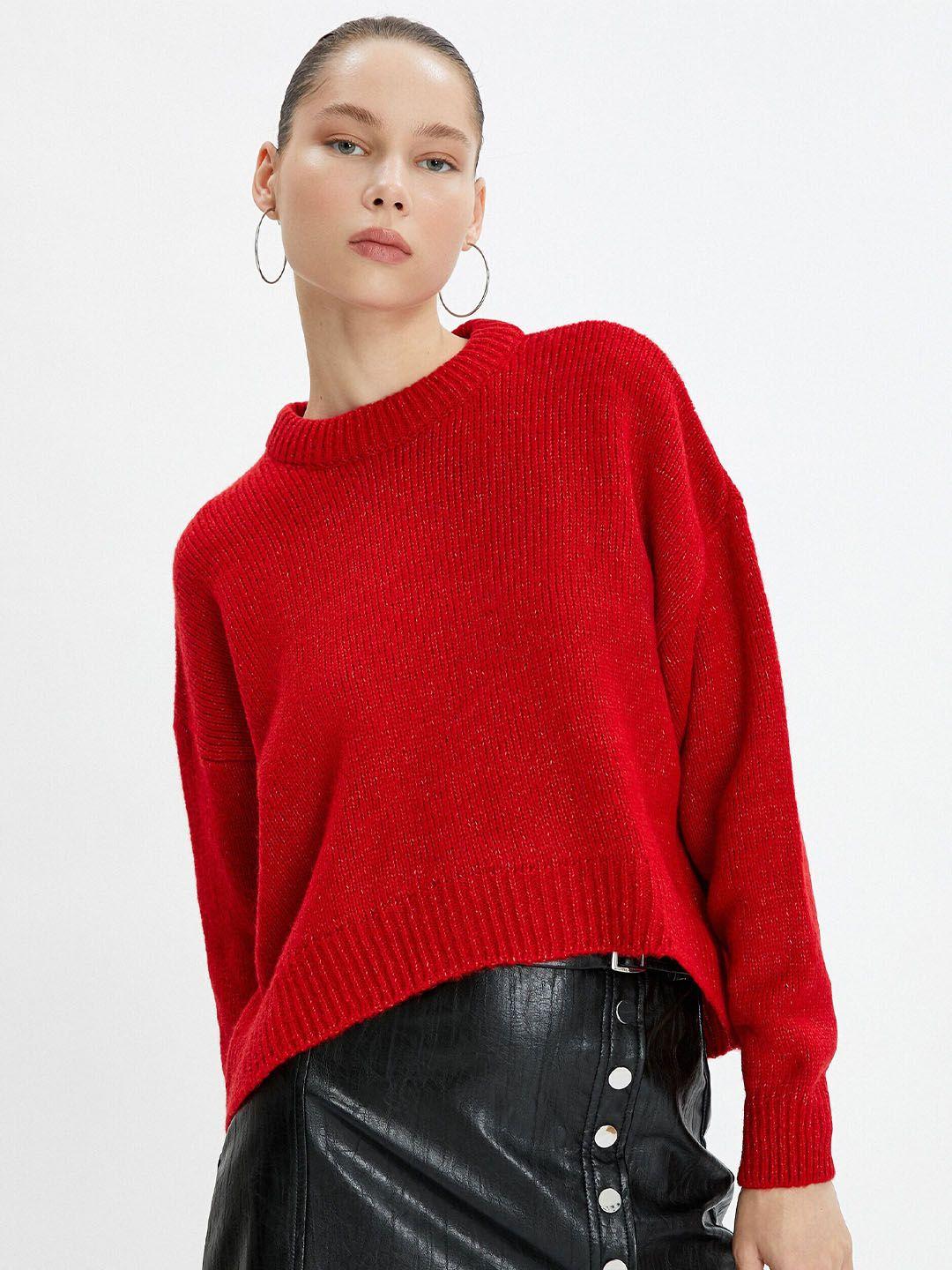 koton ribbed round neck long sleeves pullover sweater