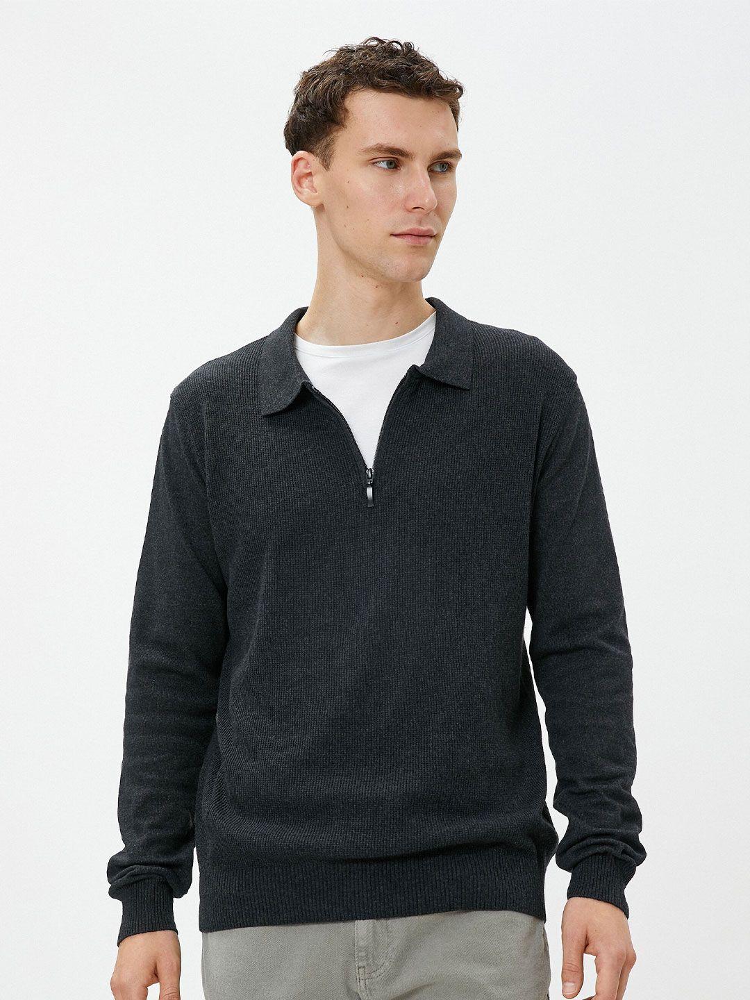 koton ribbed spread collar pullover