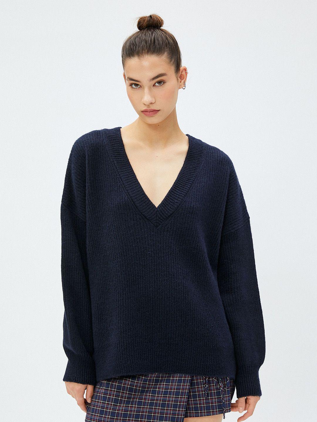 koton ribbed v-neck pullover