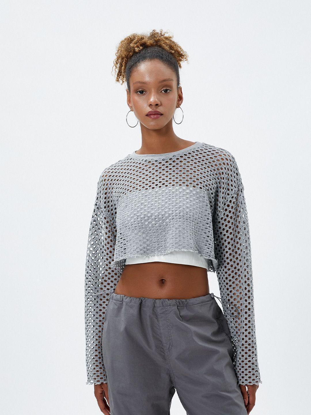 koton self design knitted crop top