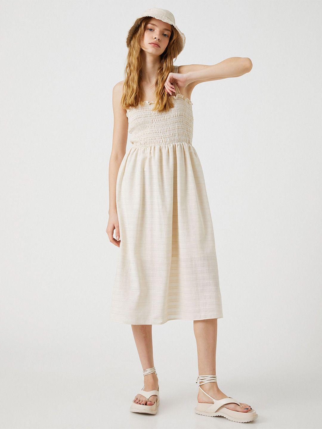 koton shoulder straps smocked cotton fit & flare midi dress