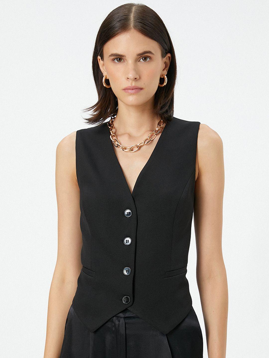 koton slim-fit v-neck sleeveless formal waistcoat