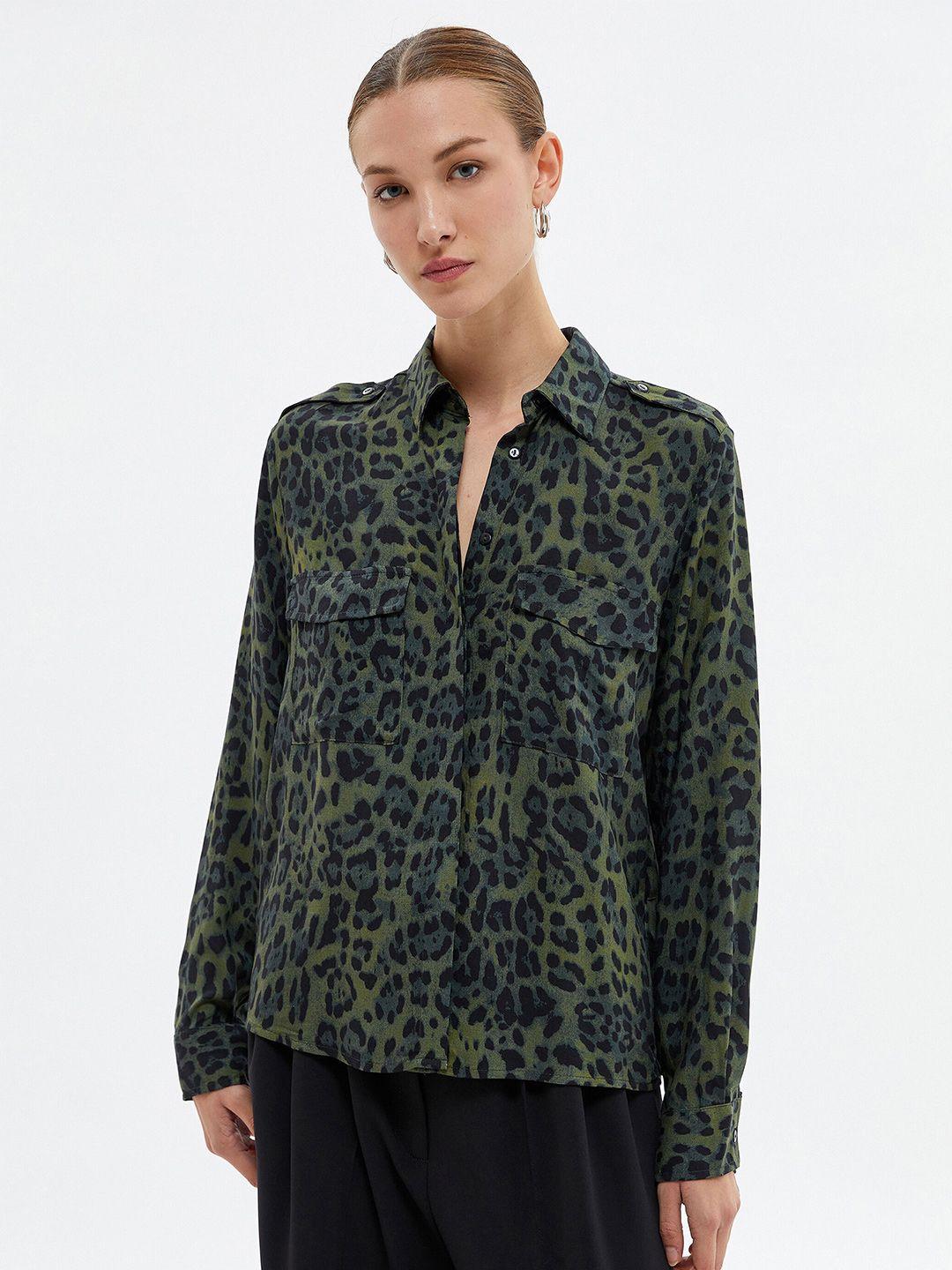 koton spread collar animal opaque printed casual shirt